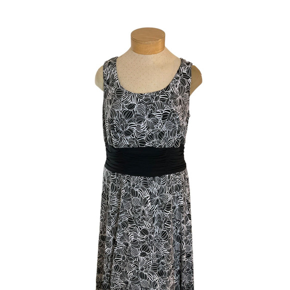Perceptions Women's 16W Black White Dress Floral Print Scoop Neck Sleeveless - Picture 10 of 15
